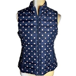 Colebrook Essentials Puffer Vest Sz  Small Black w Beige Dots Lined Zip Pockets